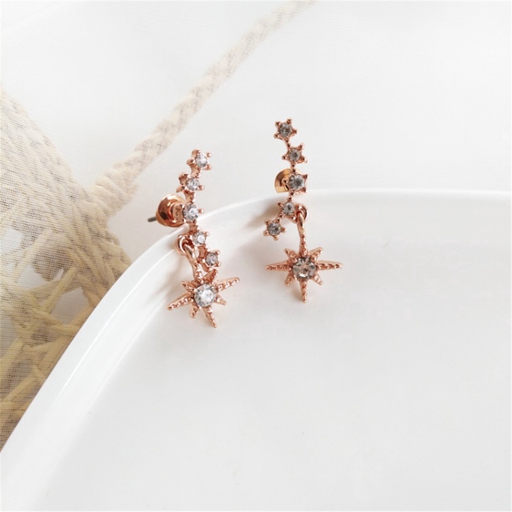 Hoa tai XIJING kiểu hình ngôi sao đính kim cương lấp lánh phong cách Hàn Quốc dành cho nữ