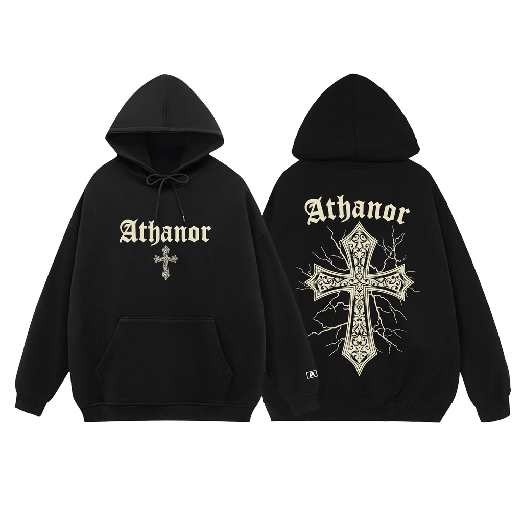 Áo hoodie ATHANOR local brand chất cotton nỉ bông đen mẫu thánh giá