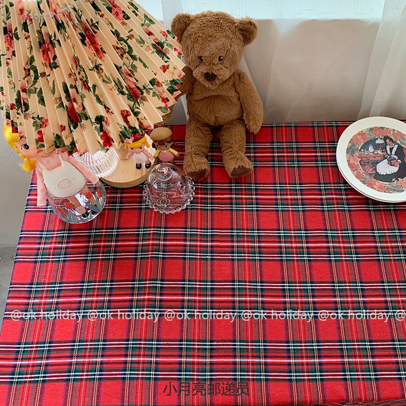 Khăn trải bàn họa tiết ca rô đỏ/ hồng phong cách Pháp trang trí nhà hàng