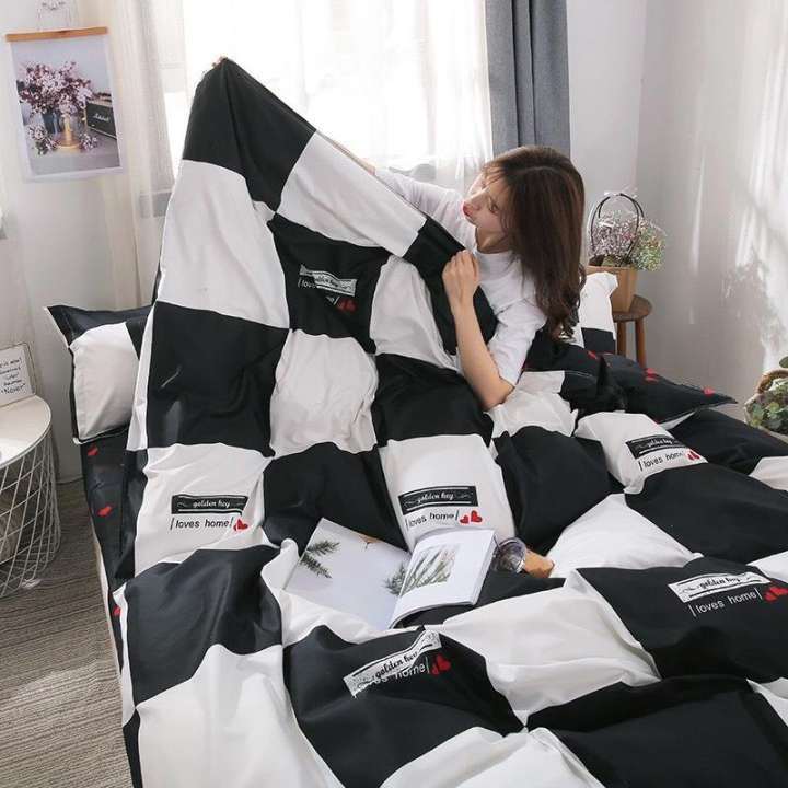 Bộ Chăn Ga Cotton POLY MẪU KẺ ĐEN TRẮNGchăn, ga, cotton, ga nệm, chăn ga, cotton poly, chăn nệm, chăn ga gối, bedding️