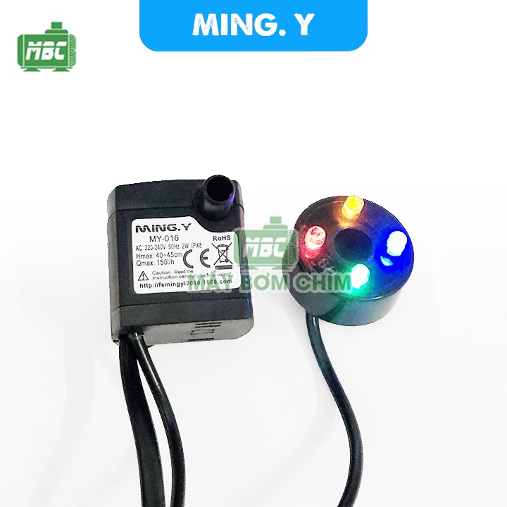 Máy bơm mini có đèn 2w, 5w | bơm thác nước phong thủy