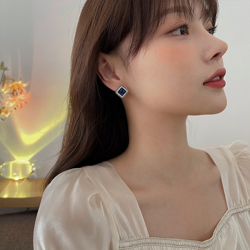 Đôi khuyên tai MOCHASHU mạ bạc 925 đính đá zircon dáng vuông xinh xắn thời trang