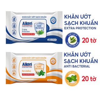 Khăn Giấy Ướt Kháng Khuẩn Aiken Hương Trà Xanh, Bạc Hà (Bịch 20 tờ)