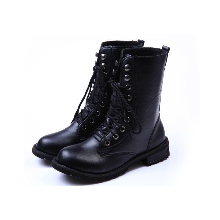 [SÀNH ĐIỆU] Giày boot unisex nam nữ combat da trơn S061 buộc dây, ống cao, cá tính, phong cách lính