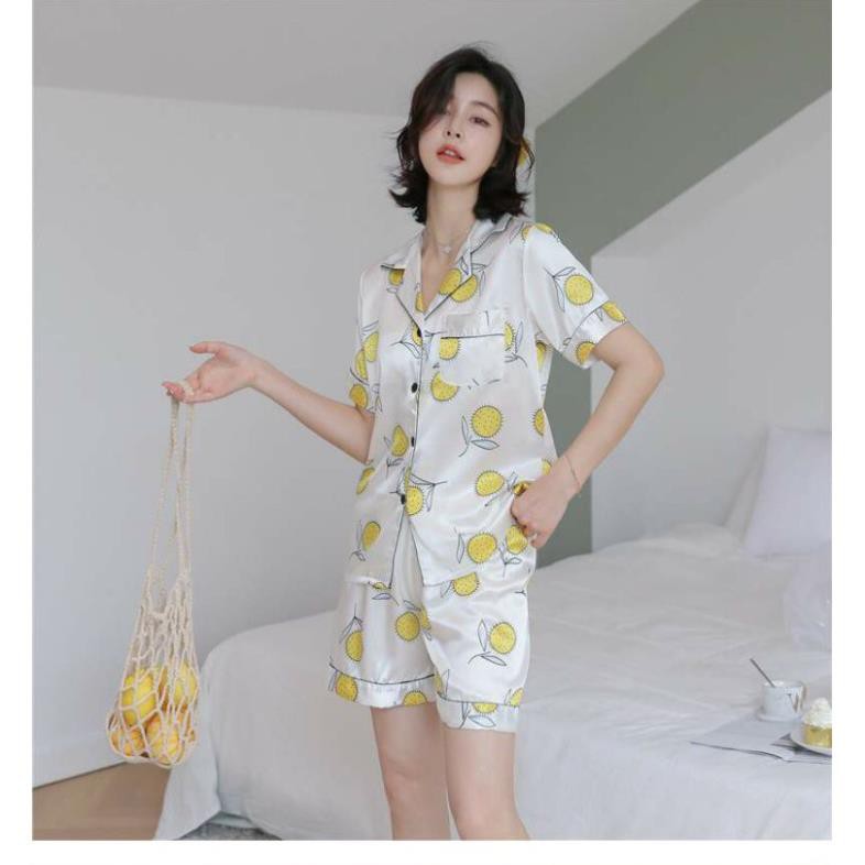 Bộ ngủ lụa Pijama hoạ tiết Mẫu 7