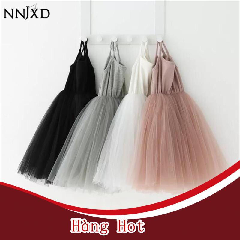 Đầm Xòe NNJXD Màu Trơn Hai Dây Cho Bé