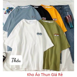 Áo thun cotton thêu hình đôi mắt form rộng