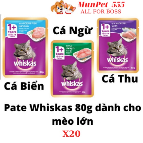 Combo 20 gói pate Whiskas dành cho mèo lớn 80g nhập khẩu từ Thái Lan