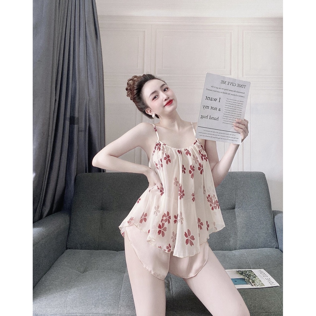 Đồ Mặc Nhà Nữ , Đồ Bộ Nữ Áo 2 Dây Quần Cọc Chất Liệu Voan Hoa Phối Lụa Cao Cấp Sexy, Gợi Cảm. | BigBuy360 - bigbuy360.vn