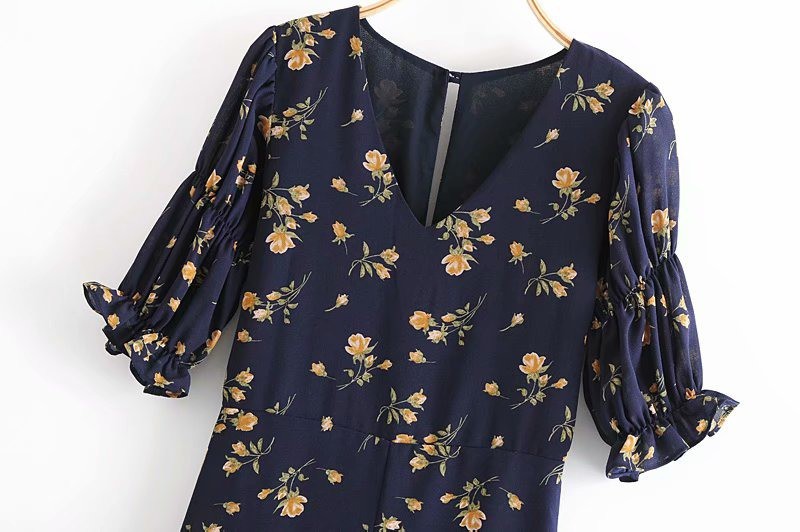 2020 autumn pullover v-neck short-sleeved flower print split dress women's clothing | BigBuy360 - bigbuy360.vn