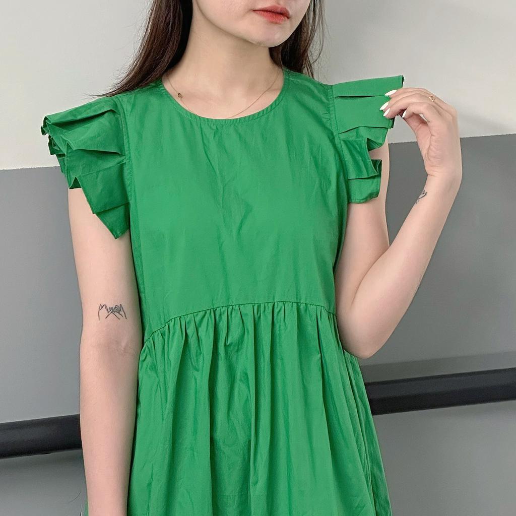 Váy cotton tay xếp ly nữ