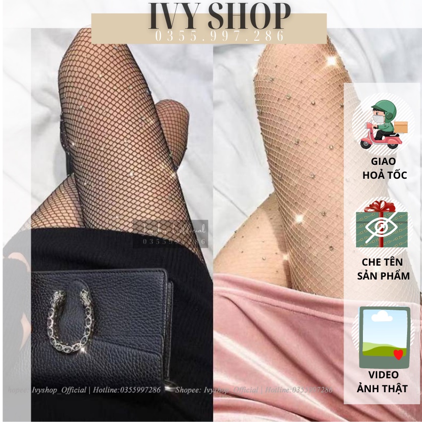 Quần tất lưới màu trơn đính đá xinh xắn cho nữ - Ivyshop