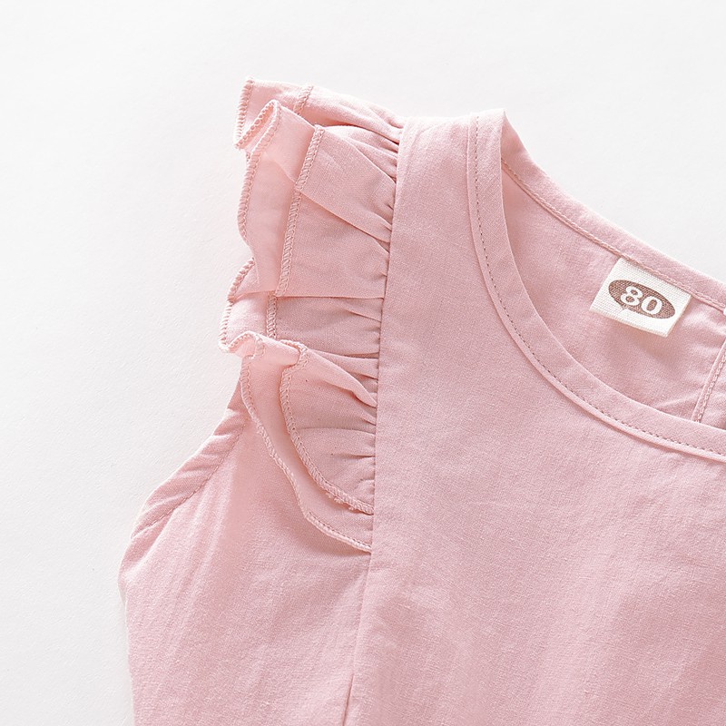 Set đồ 2 mảnh MIKRDOO gồm áo hồng tay áo nhún bèo+chân váy đính nơ thời trang đáng yêu cho bé gái 1-4 tuổi