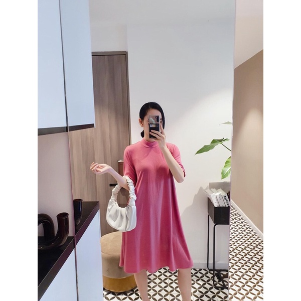 Đầm cổ cao thun gân dáng xoè AfterBefore