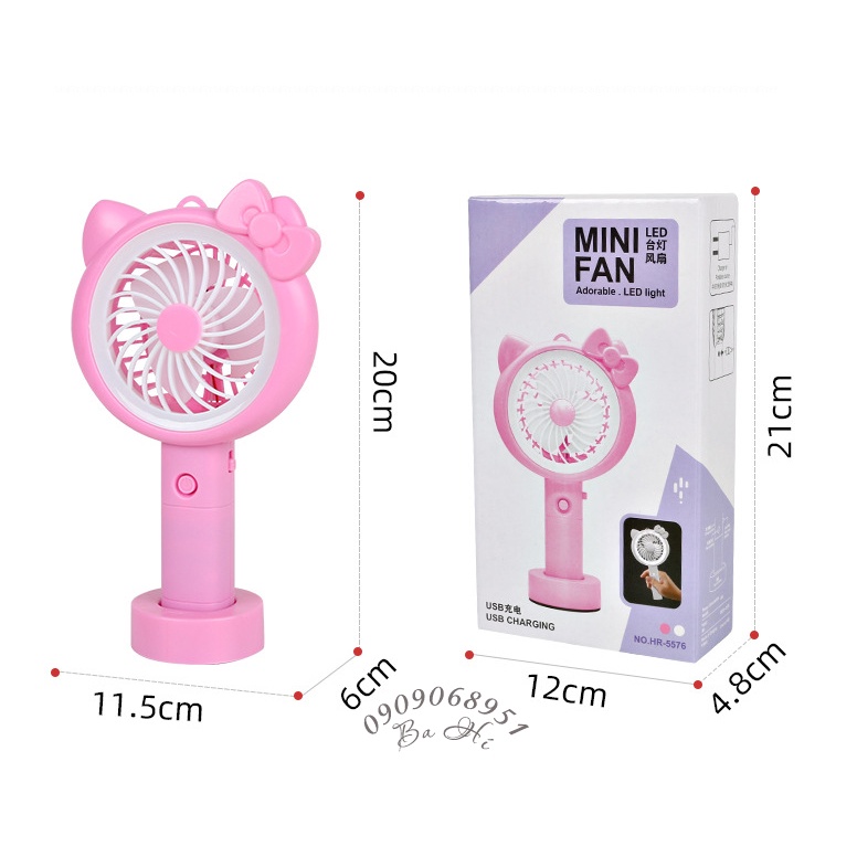 Quạt mini cầm tay sạc doremon có đèn led
