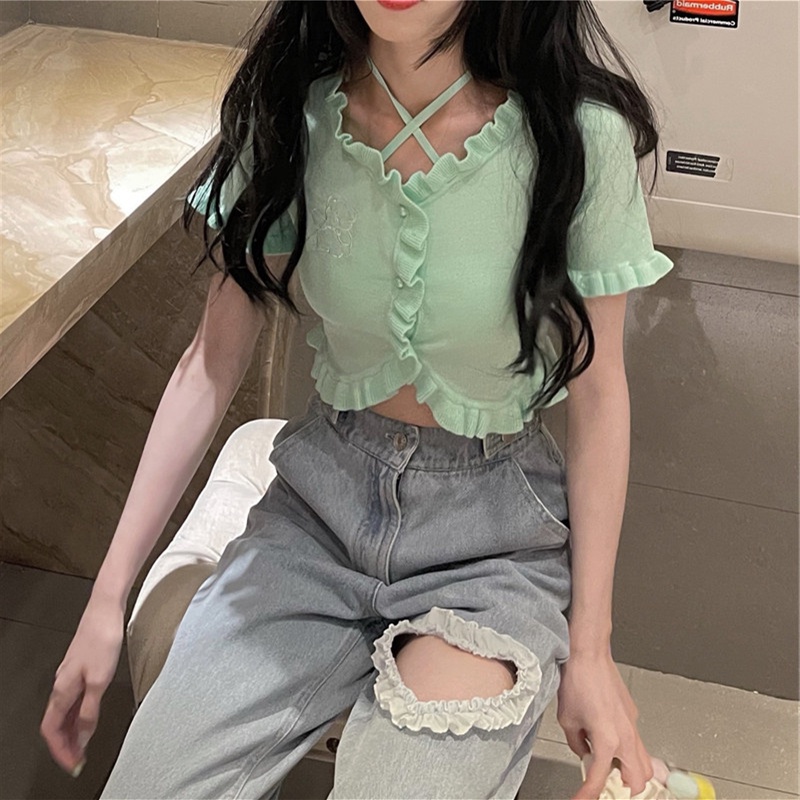 Áo Cardigan Dệt Kim Tay Ngắn Lưng Cao Dáng Ôm In Hình Gấu / Sữa Nhỏ Thời Trang Mới Cho Nữ | BigBuy360 - bigbuy360.vn