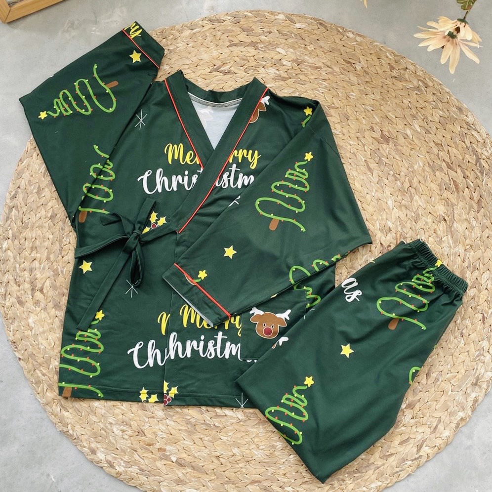 Bộ đồ dài tay Giáng sinh - Pijama kimono ngủ chất liệu cotton, thiết kế đồ ngủ kiểu Nhật bản - Poohouse | BigBuy360 - bigbuy360.vn