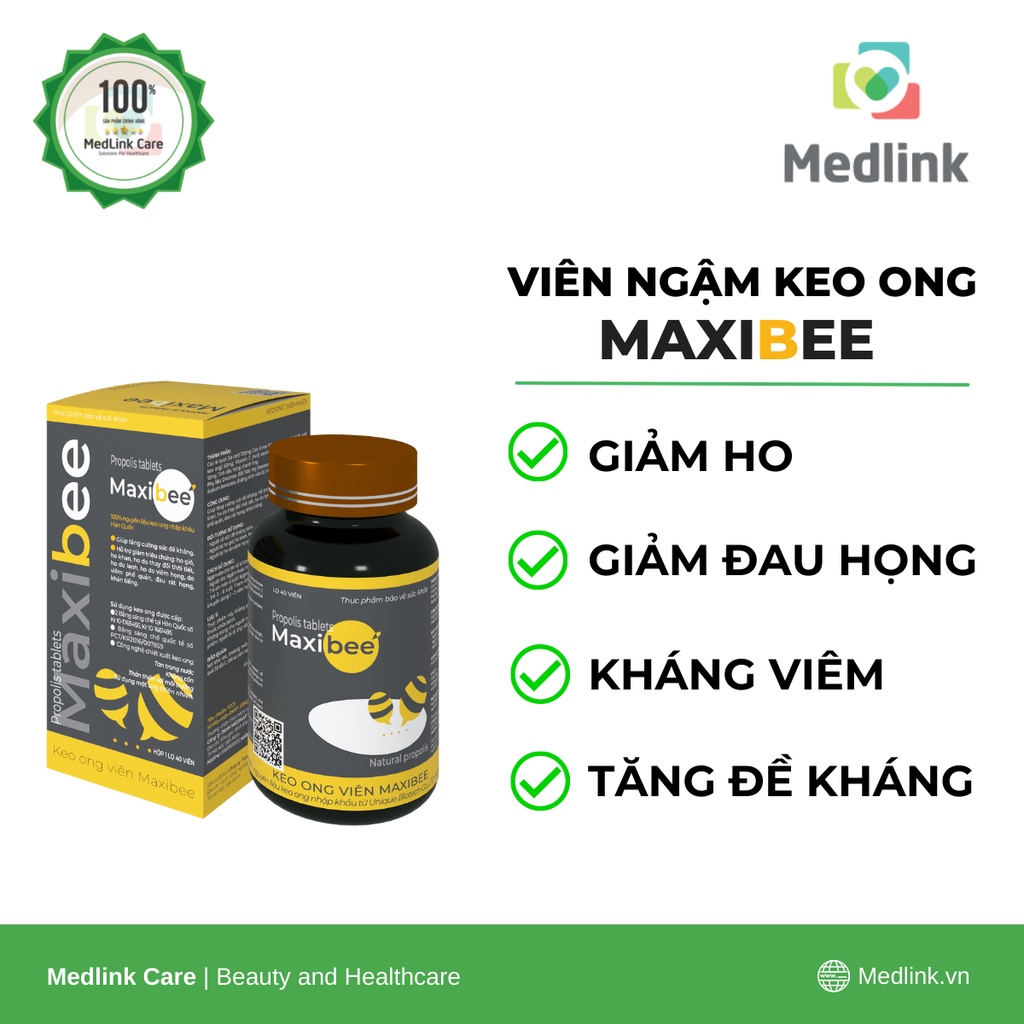 Viên ngậm ho keo ong Maxibee - Cải thiện tình trạng ho, đau, rát họng, giảm ngứa họng - Hộp 40 viên CHÍNH HÃNG
