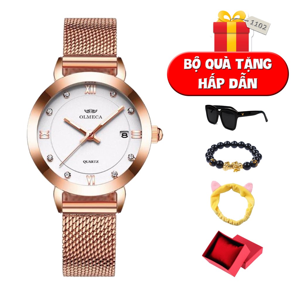 (CHÍNH HÃNG) Đồng hồ nữ OLMECA OL02 Japan có lịch dây nhuyễn cao cấp mặt kính Sapphire AH450