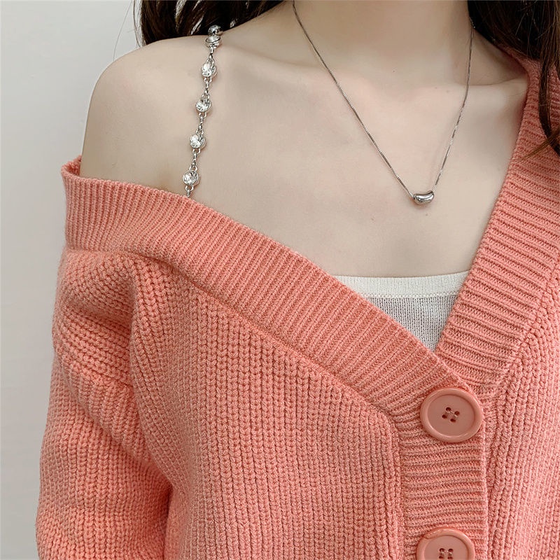 Áo khoác cardigan dệt kim cổ chữ V phối nút thời trang cho nữ