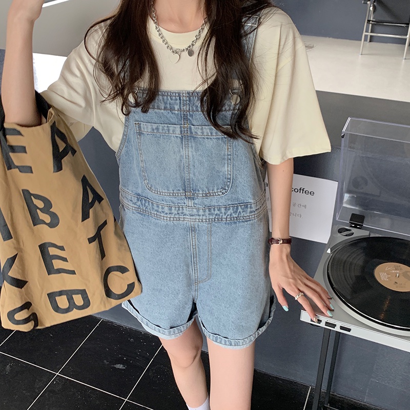 Bộ Áo Liền Quần Denim Ống Rộng Phong Cách Retro Mới 49574