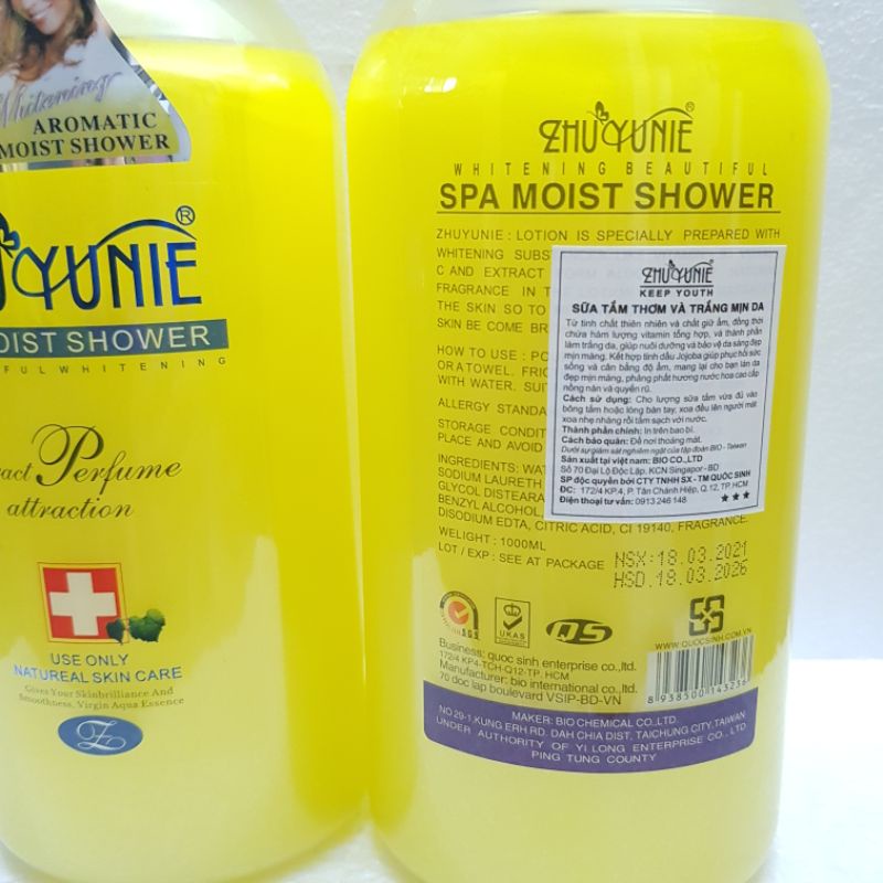 Sữa tắm thơm và trắng mịn da ZHUYUNIE whitening beatyful spa moist shower 1000ML