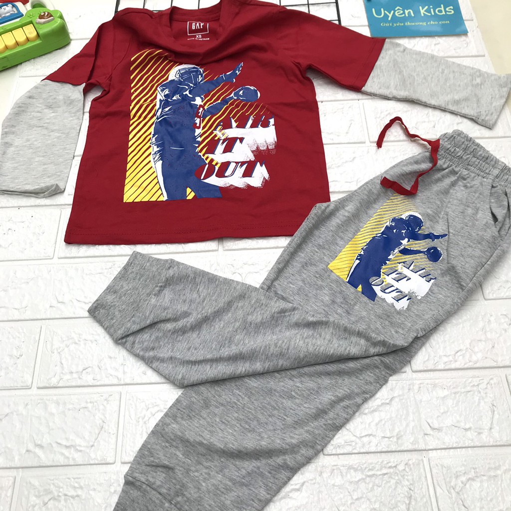 Bộ dài vải xuất Gap tay nối sành điệu cho bé trai 15-48kg