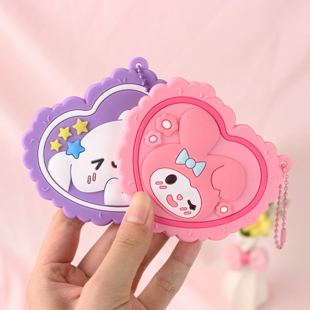 Gương di động Sanrio Gương trang điểm di động Coumodi cô gái cầm gương nhỏ hình trái tim