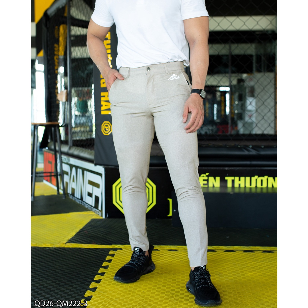 Quần dài golf Adidas xi dãn xịn QD26 - thể thao nam in viền lưng + phối 3 sọc túi