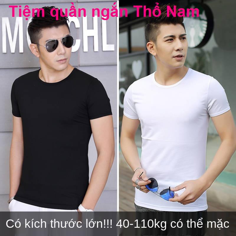 Áo thun nam mùa hè ngắn tay màu đen cổ tròn từ bi xu hướng sinh viên tự tu luyện sơ mi lửng