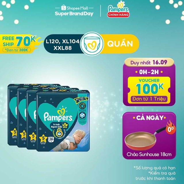 [Mã FMCGMALL - 8% đơn 250K] Combo 4 Tã Quần Pampers Ngủ Ngon L30/XL26/XXL22