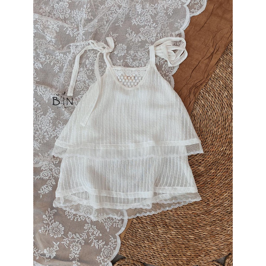 váy 2 dây 2 tầng phối ren trắng tiểu thư vintage cho bé gái (xem phần mô tả để chọn size số)