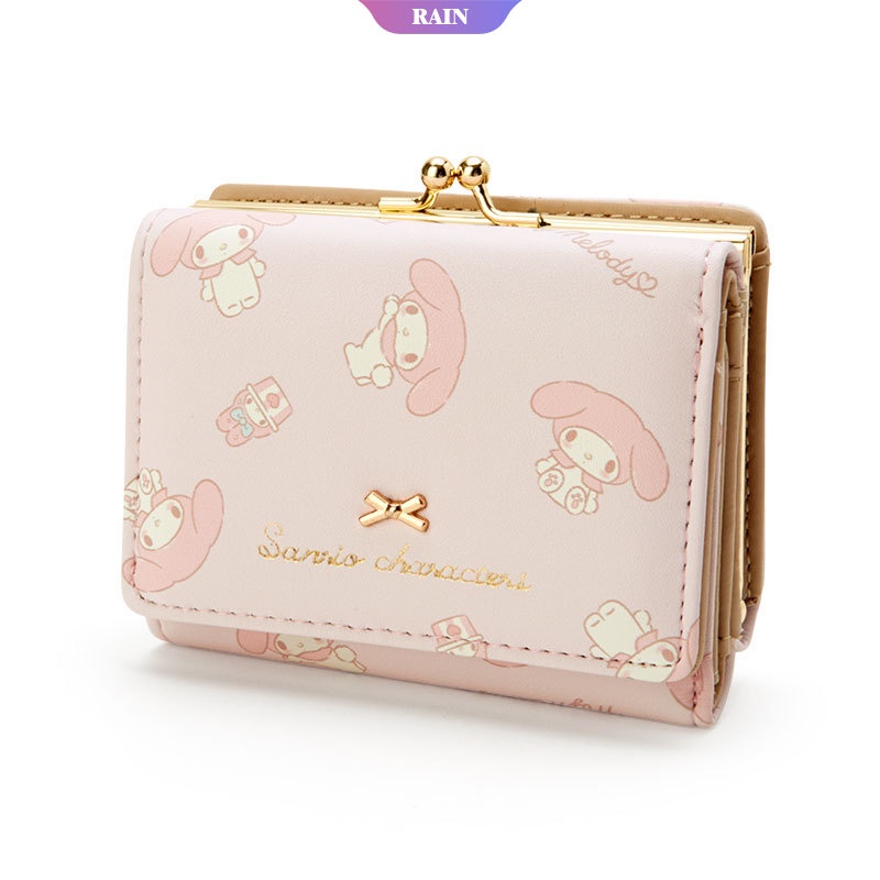SANRIO Ví Ngắn Đựng Tiền Xu Bằng Da PU Họa Tiết Hoạt Hình My Melody Kuromi Series Hello Kitty Có Khóa Kéo Cho Nữ