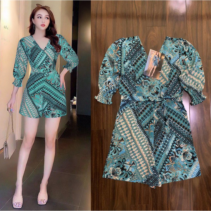 Jumsuit Ngắn 💝FREESHIP💝 Jumpsuit ngắn cổ tim tay lỡ họa tiết dây kéo lưng xinh xắn J1109 | BigBuy360 - bigbuy360.vn