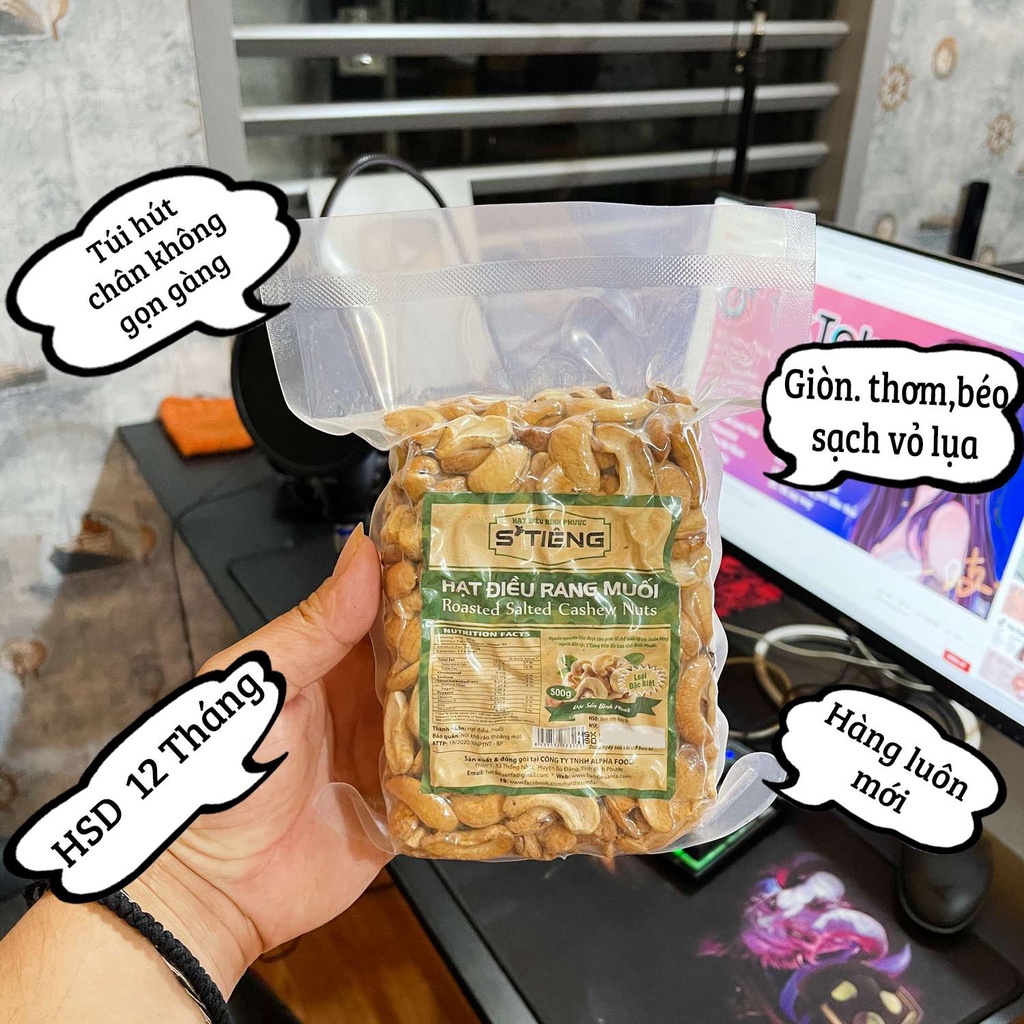Hạt điều rang muối Sạch Vỏ lụa Bình Phước loại bể vỡ STiêng 500Gr