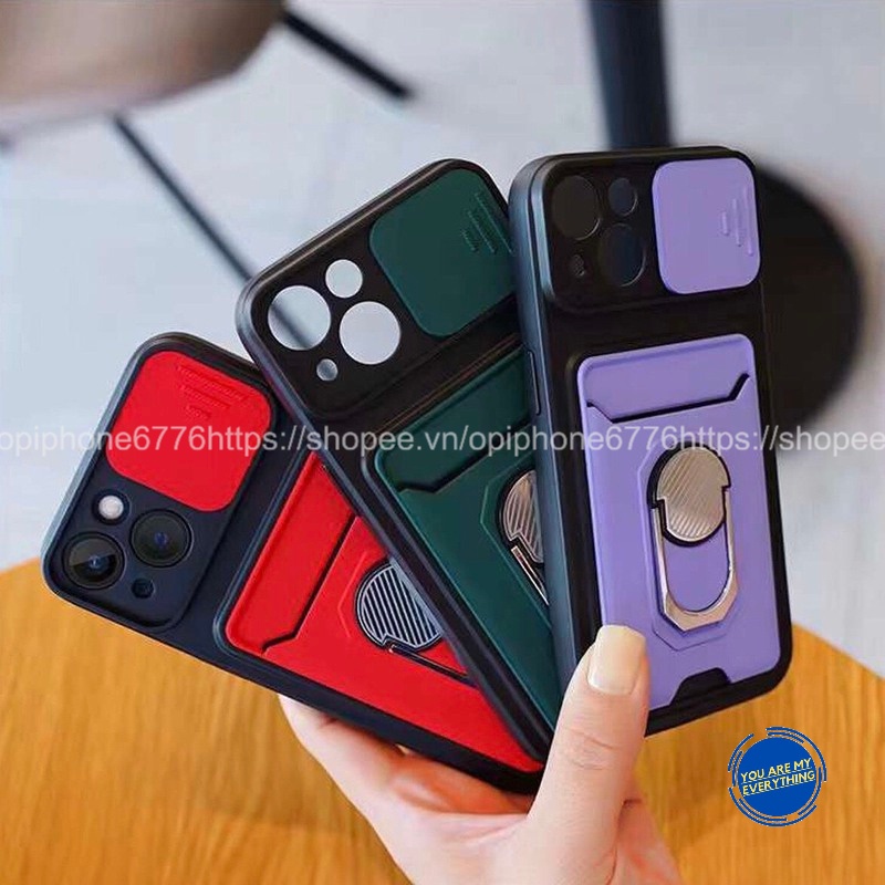 Ốp lưng có NGĂN ĐỰNG THẺ và NHẪN ĐỠ PHÍA SAU dành cho 6/6s/7/7plus/8/8plus/plus/x/xr/xs/11/12/13/pro/max