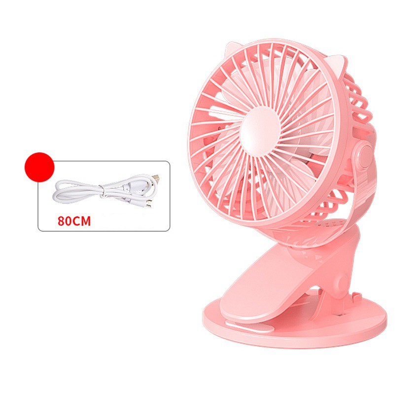 Quạt Mini Kẹp Để Bàn Tai Mèo Siêu Dễ Thương Xoay 360 Độ Sạc Pin Chống Ồn Dành Cho Văn Phòng, Phòng Ngủ