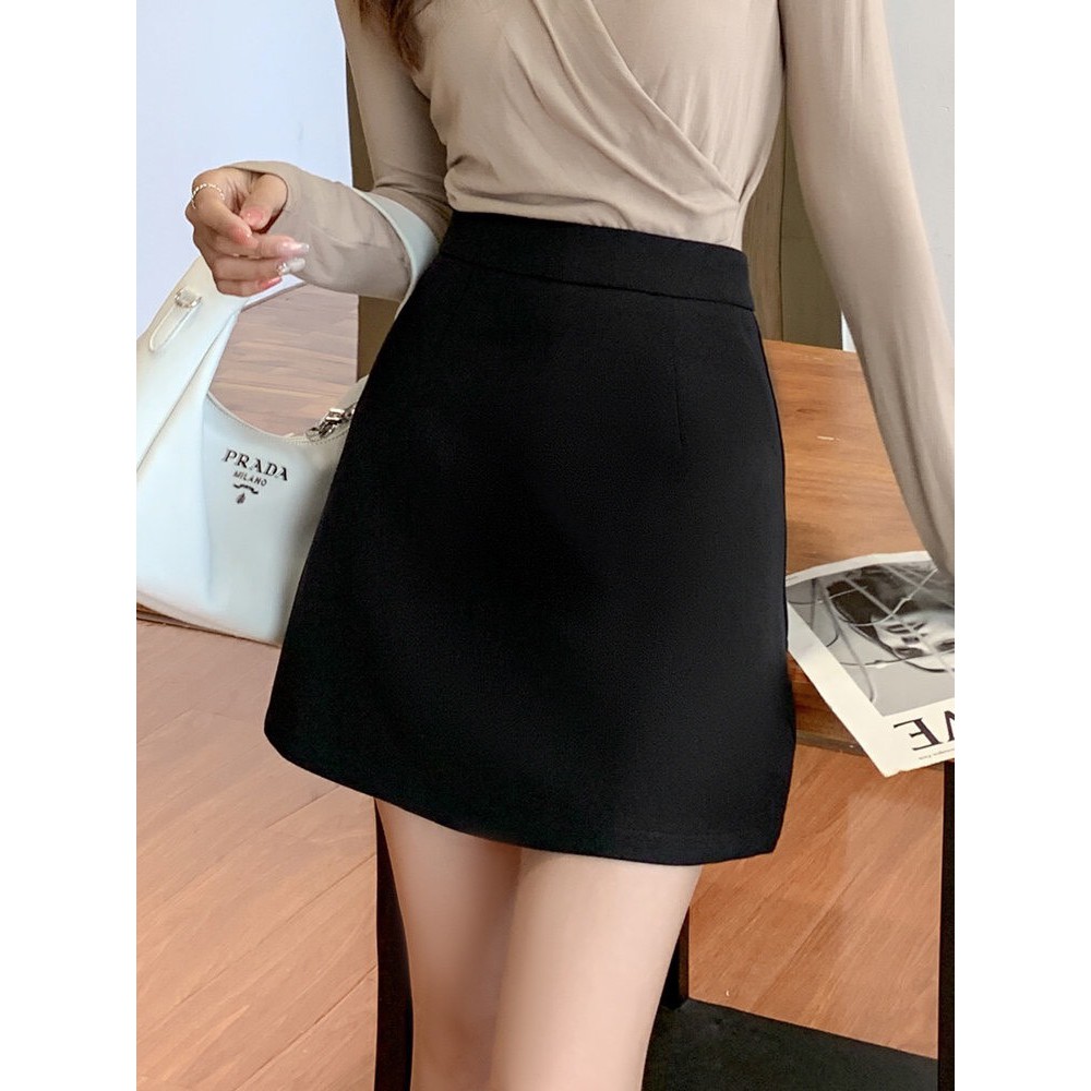 [Hàng UNI] Chân Váy Chữ A Kéo Khóa Quần Trong, Có Túi Thời Trang Sexy Màu Đen