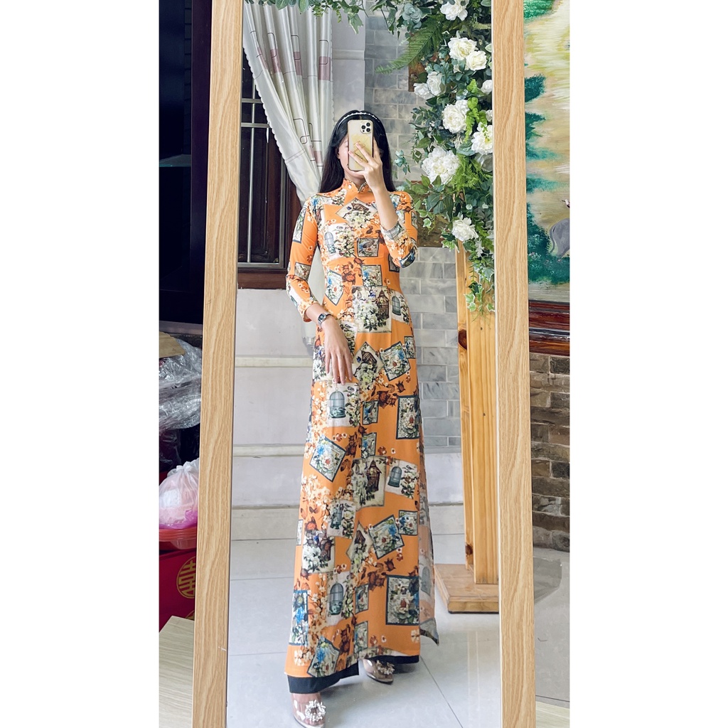 Áo dài hoa tím - Áo dài họa tiết lồng chim vintage