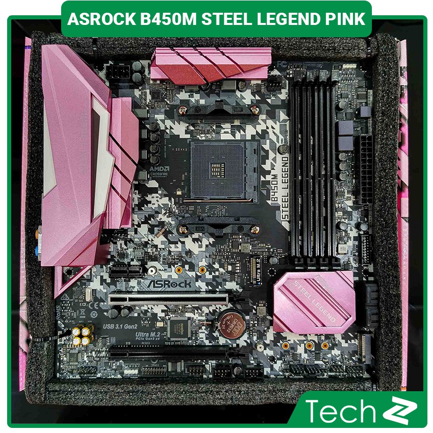 Mainboard ASROCK B450M STEEL LEGEND (Pink Edition)  (AMD B450, Socket AM4, ATX, 4 khe RAM DDR4) | BigBuy360 - bigbuy360.vn