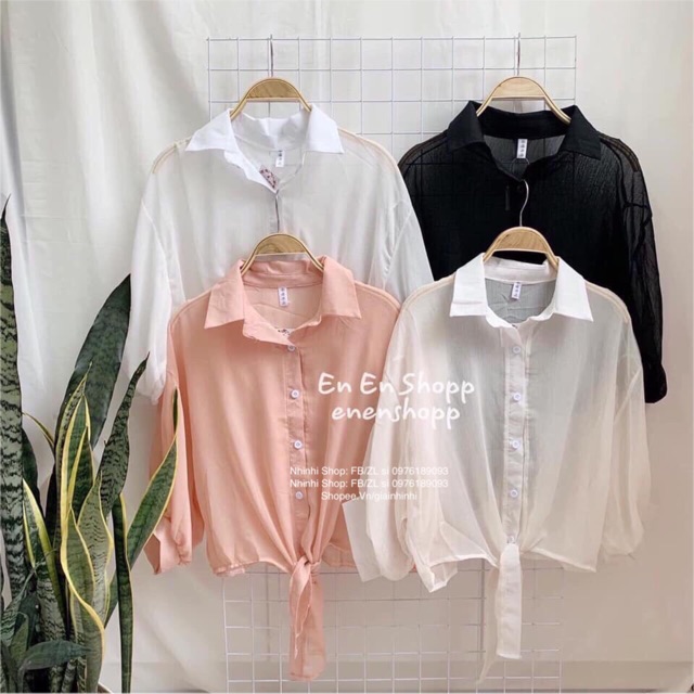 Sơ mi von mỏng buộc vạt, Áo sơ mi kiểu dài tay dáng rộng CS071 - NhiNhi Shop | BigBuy360 - bigbuy360.vn