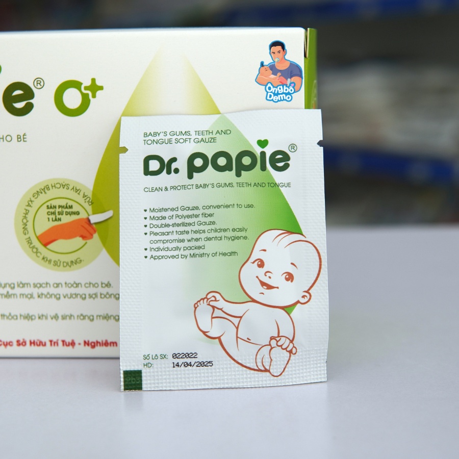 Gạc rơ lưỡi Dr Papie vệ sinh răng miệng (30 gói/hộp) - Ongbodemo