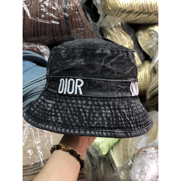 MŨ BUCKET JEAN THÊU LOGO TRẮNG CHỮ DR - MŨ VÀNH NAM NỮ