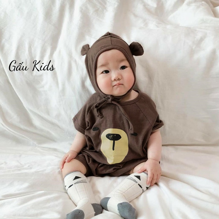 Bodysuit cho bé trai bé gái mùa hè vải cotton an toàn từ sơ sinh size 3 - 14kg kèm mũ TE01