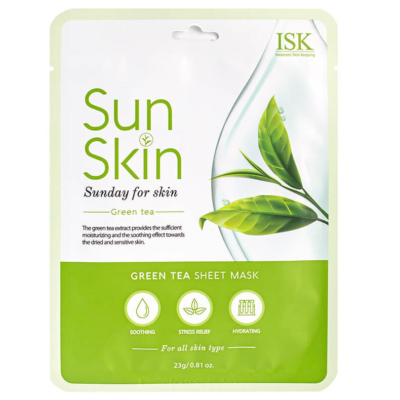 Combo 10 Đắp Mặt Nạ Trà Xanh Cao Cấp BEAUSKIN ISK SUNSKIN GREEN TEA SHEET MASK Hàn quốc 23g/ Gói