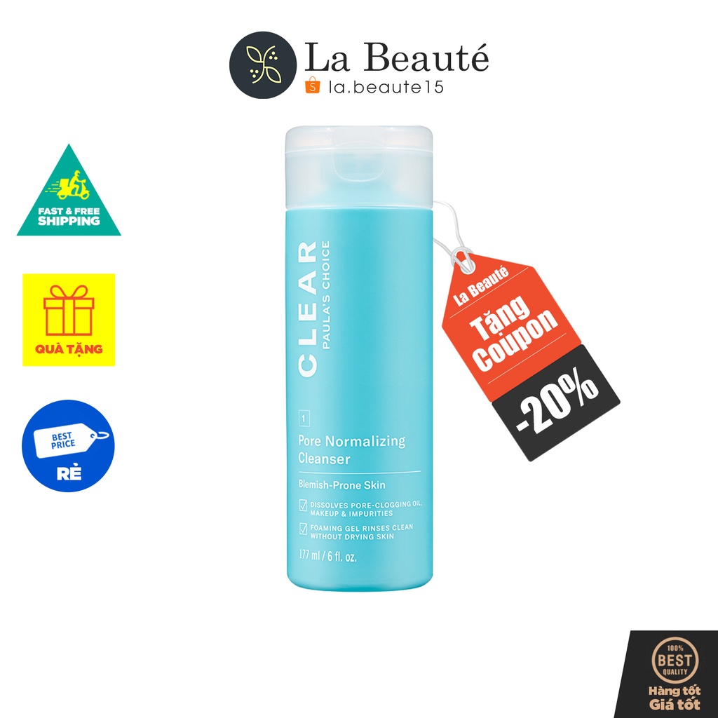 Gel Rửa Mặt Se Khít Lỗ Chân Lông, Ngăn Ngừa Mụn - Paula’s Choice Clear Pore Normalizing Cleanser 177ml
