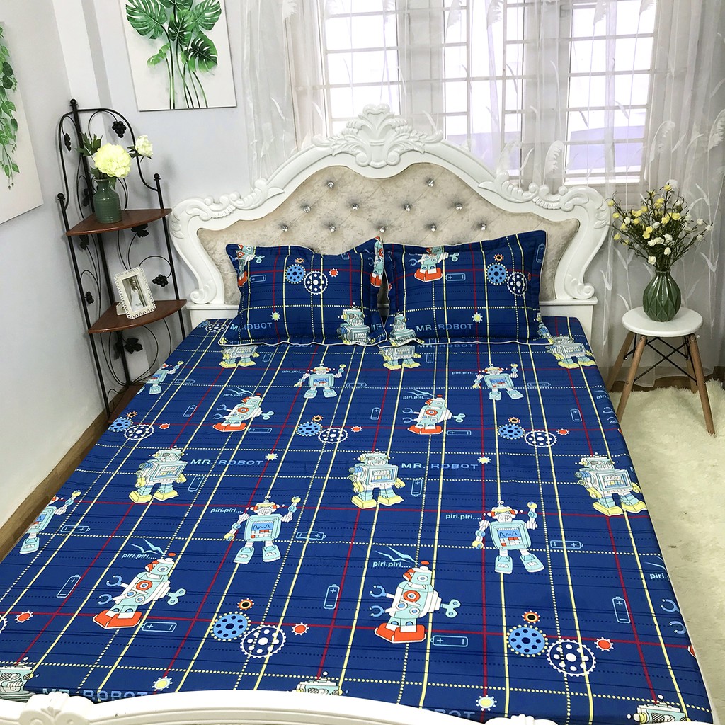 Bộ Ga Gối Cotton 100% Hàng Việt Nam Chất Lượng Cao Mẫu NGƯỜI MÁY. Thấm Hút Mồ Hôi Cực Tốt