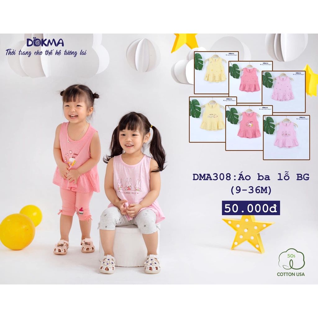 [Rẻ Vô Địch] Áo ba lỗ cotton bé gái DMA308 Dokma