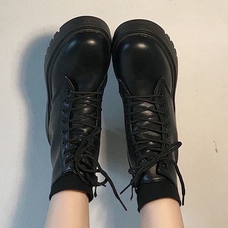 ✔️Giày bốt boot nữ ulzzang đế dày cao cổ mũi tròn thời trang phong cách Hàn Quốc, Giầy da bot cao gót nữ 5 phân đế vuông
