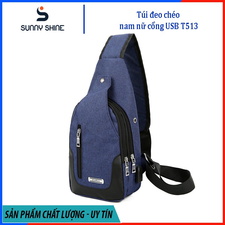 Túi đeo chéo nữ, nam tích hợp cổng kết nối USB, chất liệu vải canvas dày cao cấp, đi chơi đi học siêu chất T513 | BigBuy360 - bigbuy360.vn